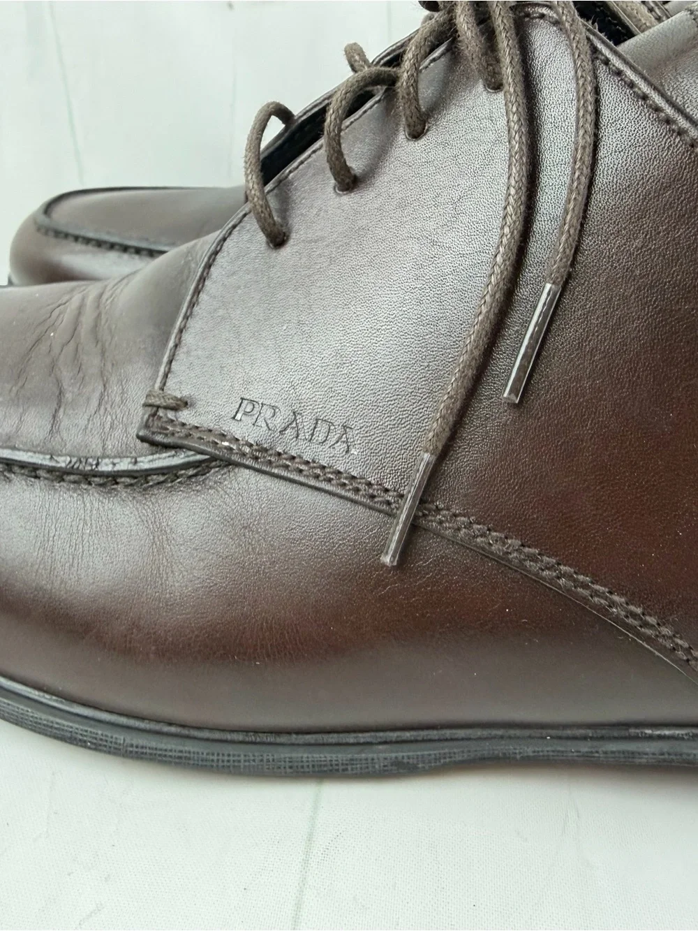 Prada Dark Brown Leather Lace-Up Men's Loafers Size 9